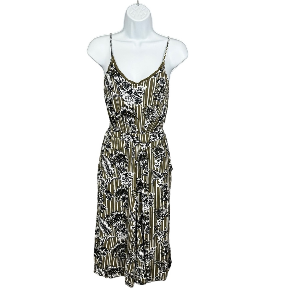 Derek Heart Crop Jumpsuit Womens Size Small Summer Rayon Olive Green Floral
